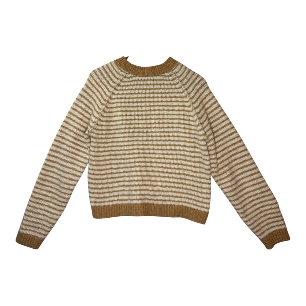 American Eagle Womens Striped Crewneck Sweater S Ivory Mustard Everyday Casual - Picture 2 of 6